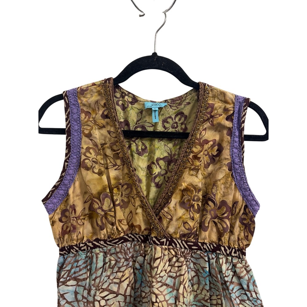 Y2K Top Boho Vintage Faith Women Large Brown Beaded V-Neck Sleeveless